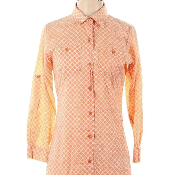 Three Islands Peach Checkered Long Sleeve Button Down Cotton Shirt Dress Size XS - Picture 5 of 5